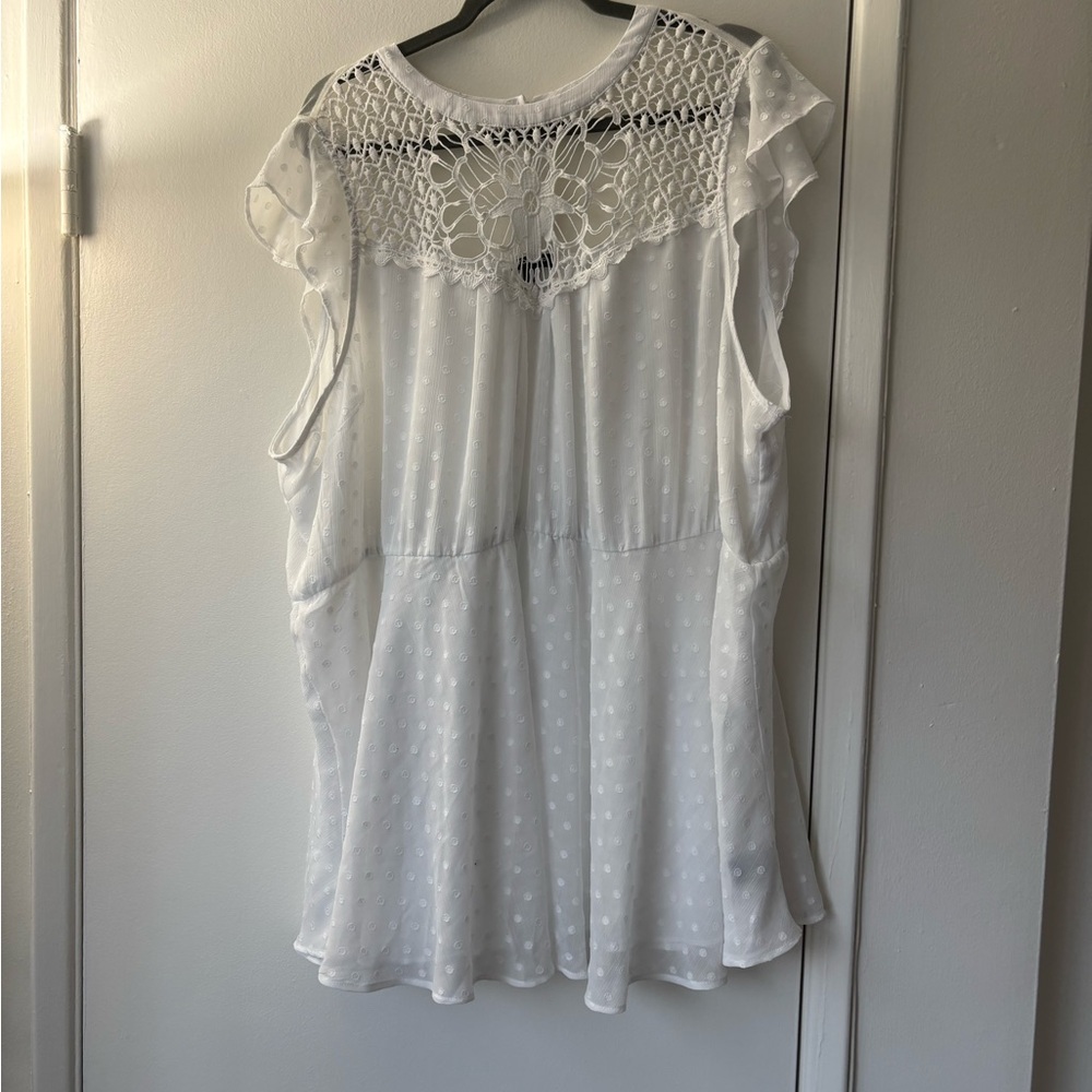 Torrid White Crochet Accent Blouse